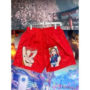 Red- Showering Chun Li Embroidered Swim Shorts